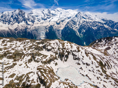 Brevent lake and mountains views in Chamonix-Montblanc range, France