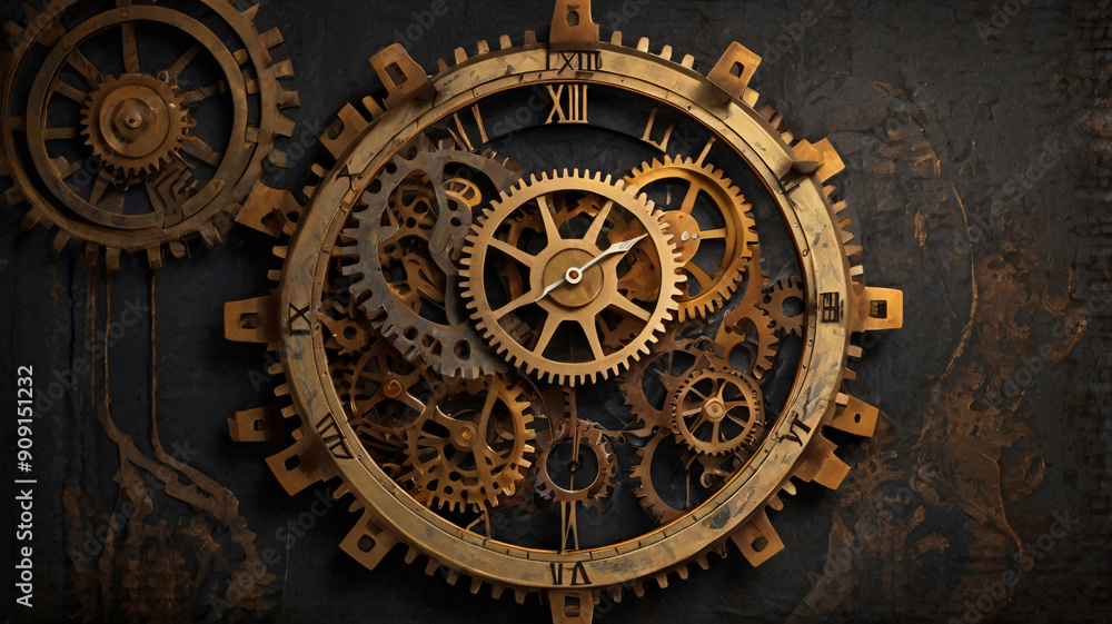 Fototapeta premium gears and a large clock, ai generated