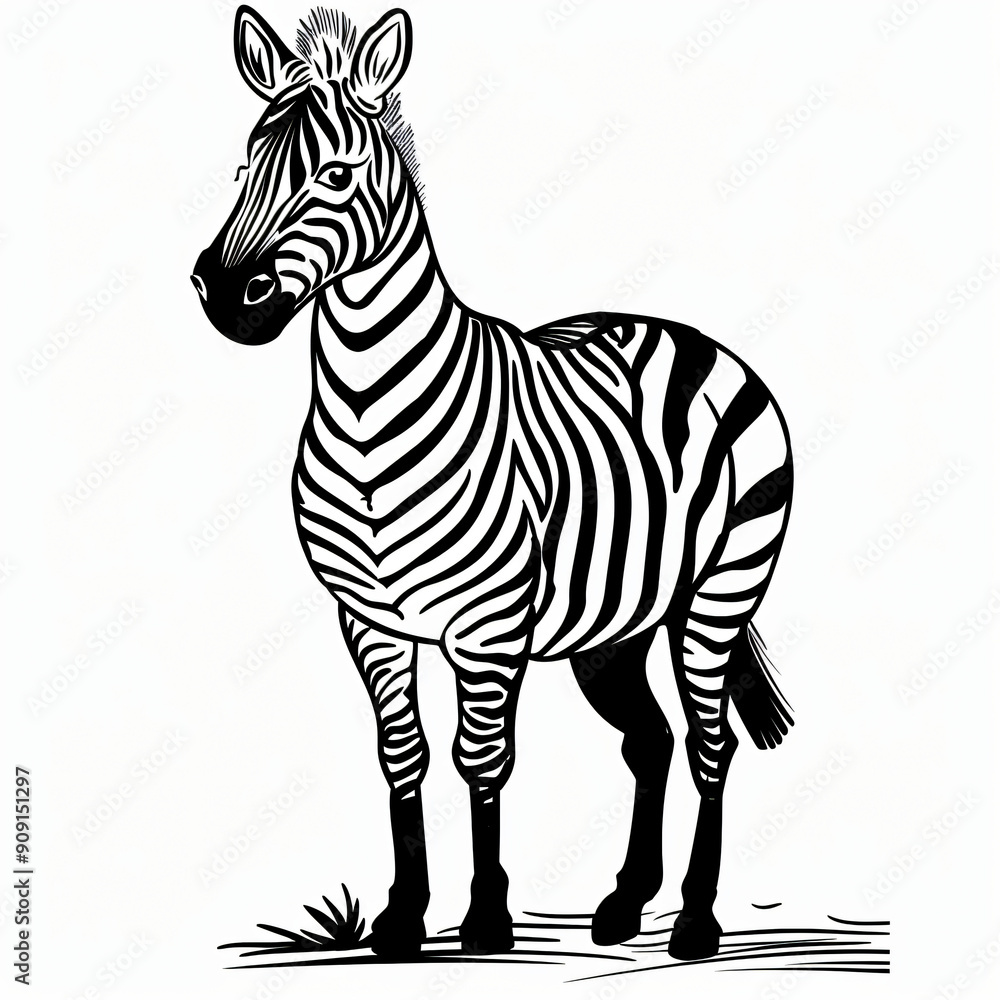 Fototapeta premium Cartoon of a Zebra children coloring book page 