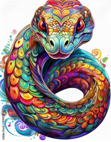 Psychadelic theme Snake. Spirit Animal Totem. snake Chinese Zodiac Sign, Symbol of Chinese new year.