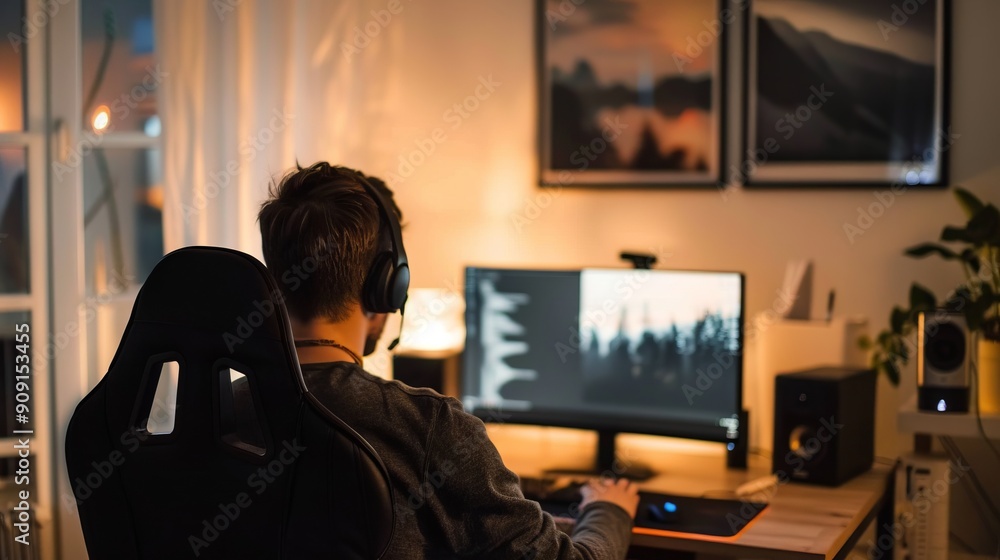 Person working on a computer with dual monitors setup. Person working on a computer with dual monitors setup.