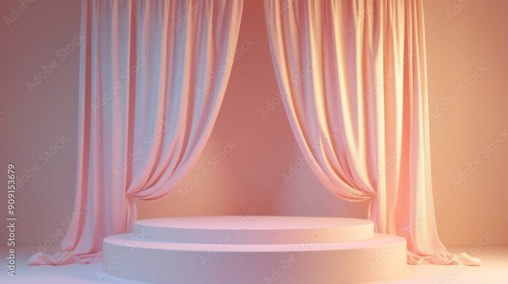 Two-Tiered White Platform with Draped Peach Fabric Two-Tiered White Platform with Draped Peach Fabric