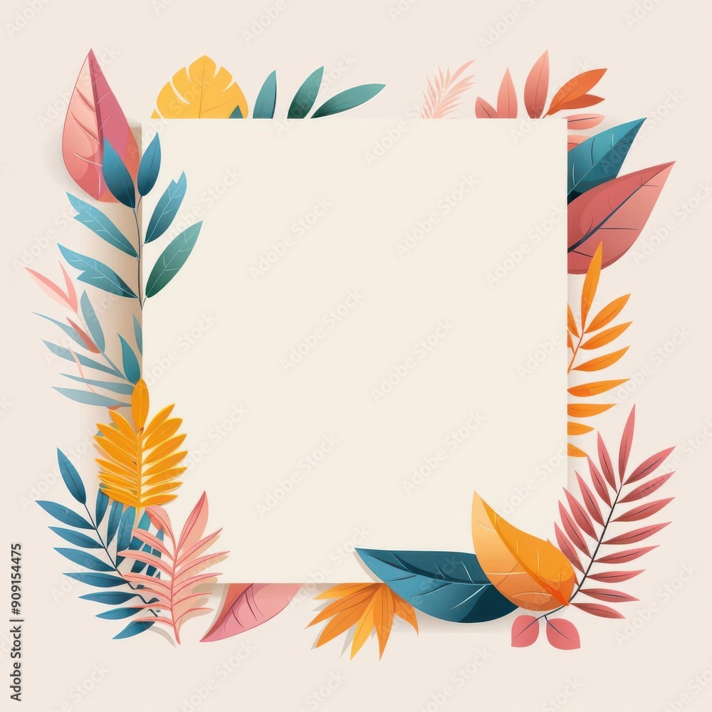 Sleek floral frame with bold outlines and bright colors, suitable for modern design projects Sleek floral frame with bold outlines and bright colors, suitable for modern design projects