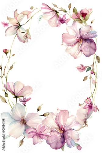 A beautifully designed oval frame with delicate pastel flowers, perfect for wedding invitations, greeting cards, and artistic projects, offering an elegant and romantic touch