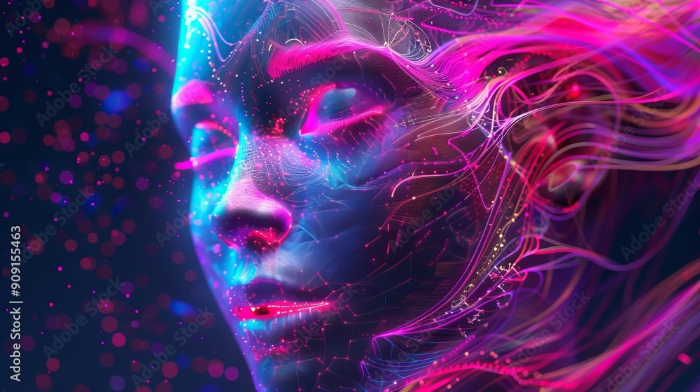 Abstract digital art with neon lines and particles Abstract digital art with neon lines and particles