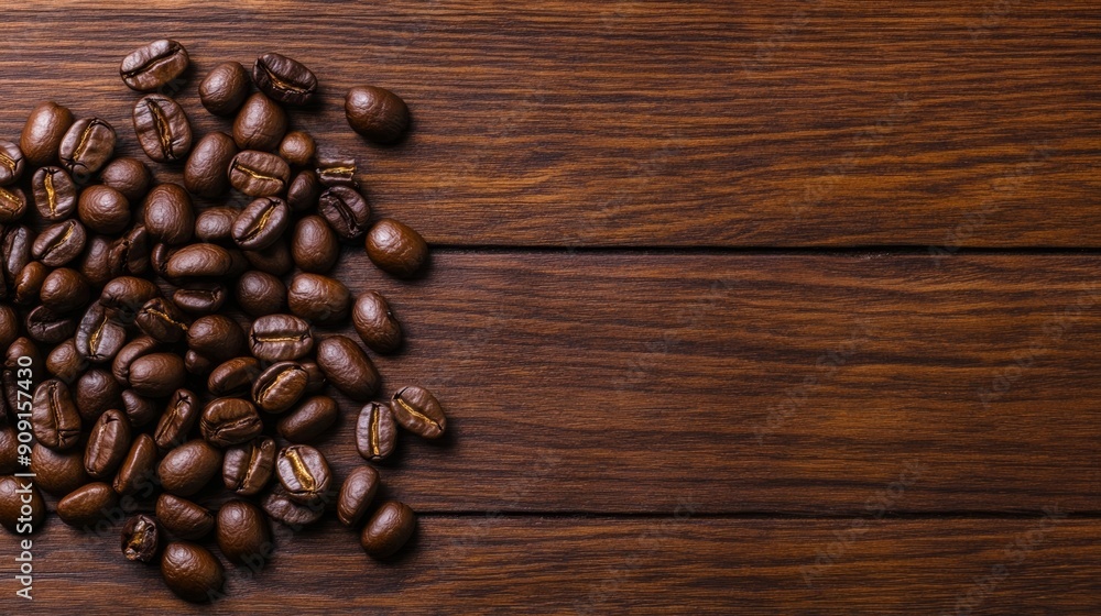 Coffee beans forming a coffee bean shape on a wooden table, rustic and romantic vibe Coffee beans forming a coffee bean shape on a wooden table, rustic and romantic vibe