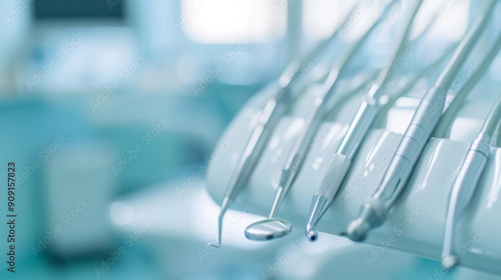 Dentist's office with clean, sterilized instruments and a bright, hygienic environment, ensuring patient safety Dentist's office with clean, sterilized instruments and a bright, hygienic environment, ensuring patient safety