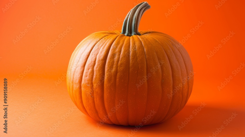 A vibrant, fresh pumpkin against an orange background, perfect for autumn or Halloween themed projects and promotions. A vibrant, fresh pumpkin against an orange background, perfect for autumn or Halloween themed projects and promotions.
