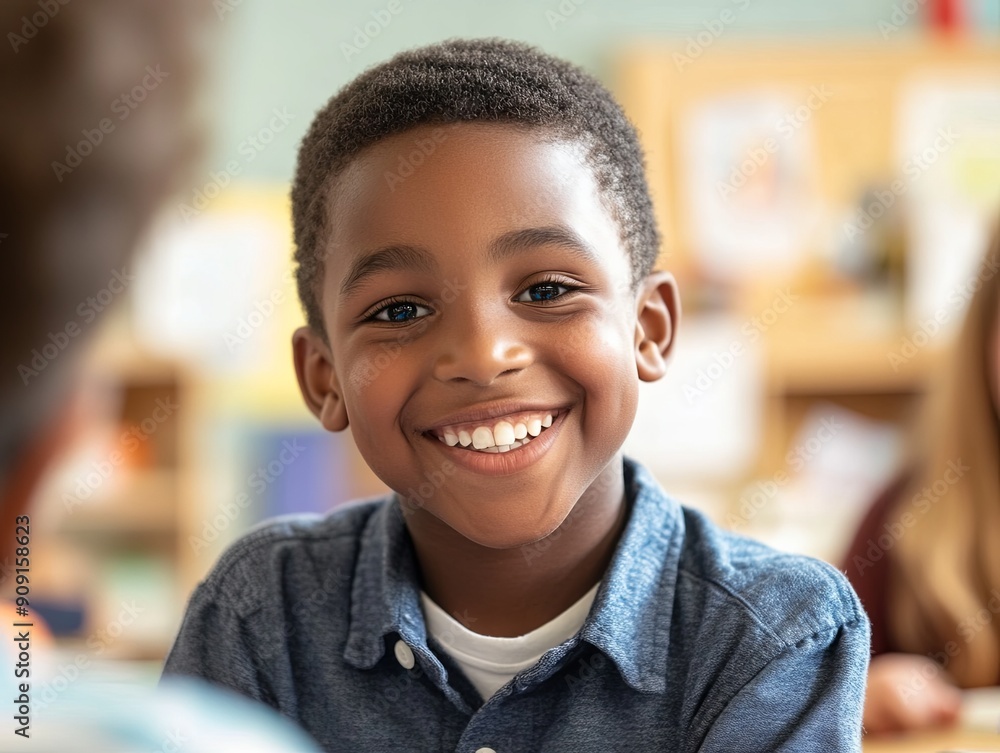 In a warm and inviting elementary school classroom, a boy is actively engaging in a group activity In a warm and inviting elementary school classroom, a boy is actively engaging in a group activity