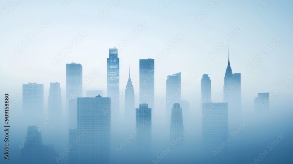 Naklejka premium Isolated city skyline with smog and pollution, representing urban impact on climate change 