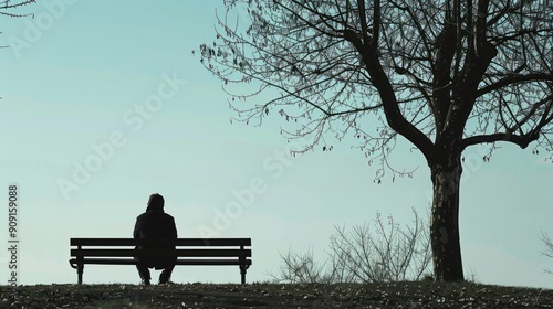 Person silhouette sitting on a bench in a park.