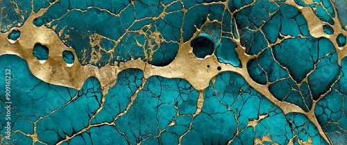 Abstract Blue and Gold Fluid Art Background. Marble Texture with Metallic Gold Accents. Luxury Blue and Gold Marbled Pattern. Modern Abstract Painting with Metallic Elements.