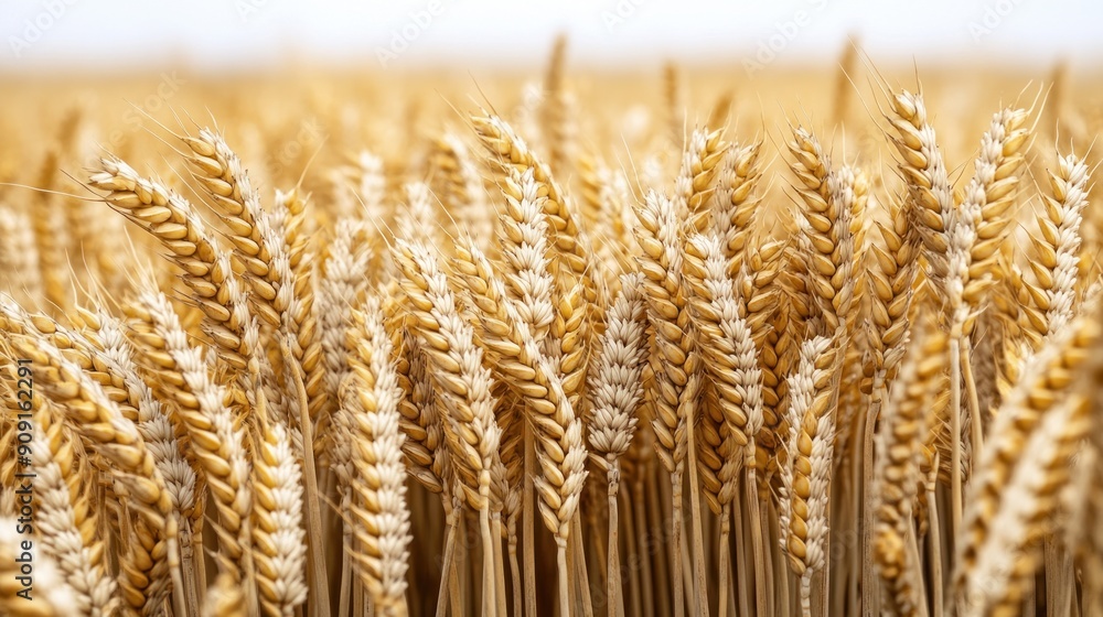 Golden wheat sways gently in the morning breeze under a clear sky Golden wheat sways gently in the morning breeze under a clear sky