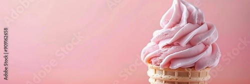 Soft Serve Ice Cream Cone With Pink Swirl Against a Gradient Background