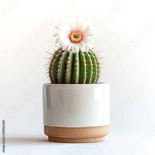 houseplants with Torch,Saguaro Cactus and flower or cacti in white ceramic pot.fresh indoor plant isolated
