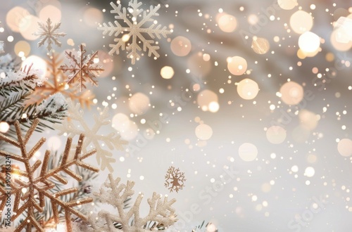 Glittering Snowflakes and Ornaments on a White Surface for Holiday Celebrations
