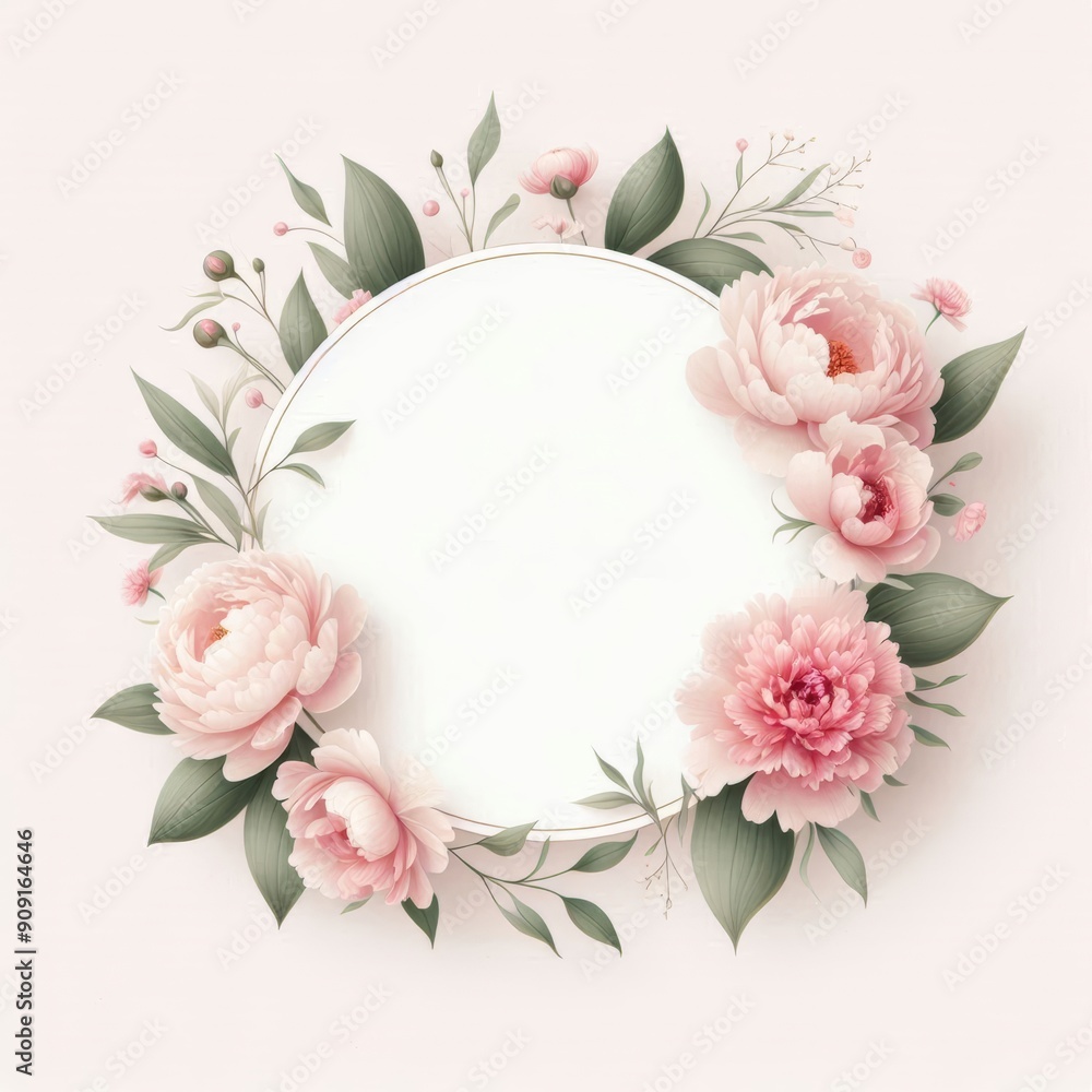 Elegant floral frame featuring soft pink peonies and greenery on a light background. Elegant floral frame featuring soft pink peonies and greenery on a light background.