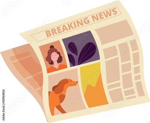 Newspaper with breaking news cartoon icon. Daily press