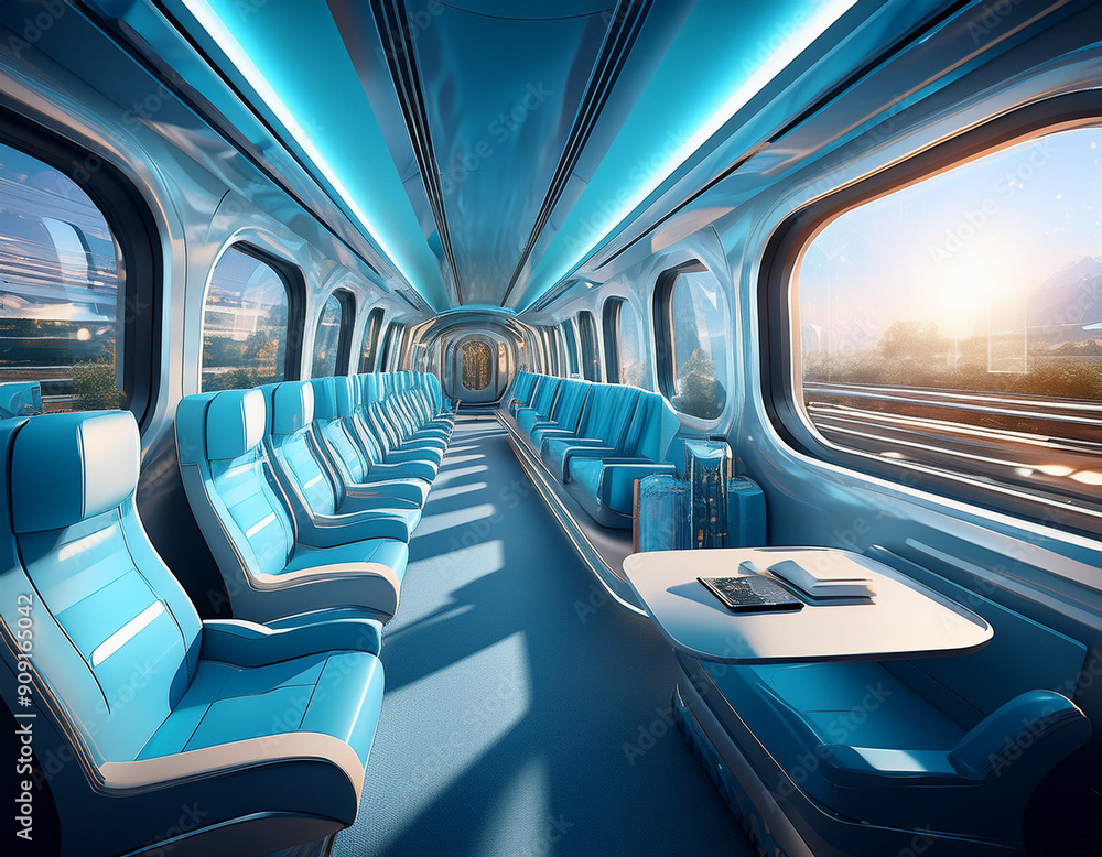Fototapeta premium High-Speed Train Interior: Modern Design with Tech Features