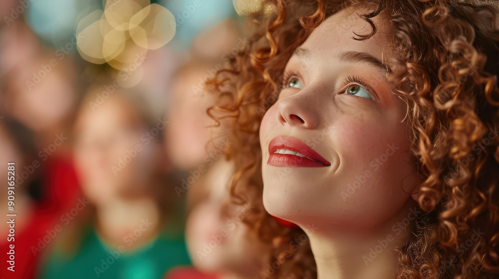 Obraz premium A choir singing Christmas carols, red background