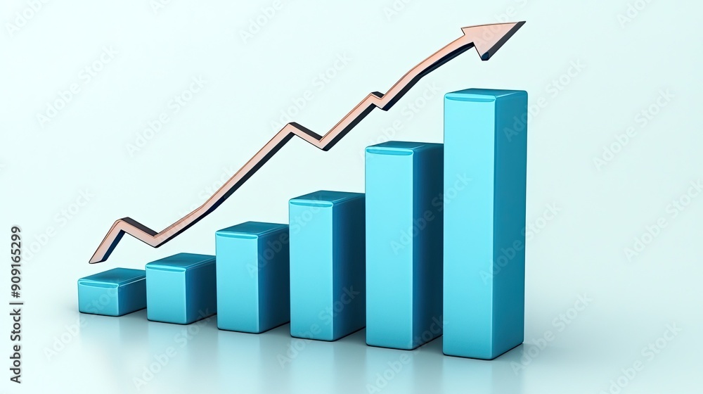 A blue bar graph illustrating steady growth with an upward arrow, representing business success and financial progress. A blue bar graph illustrating steady growth with an upward arrow, representing business success and financial progress.