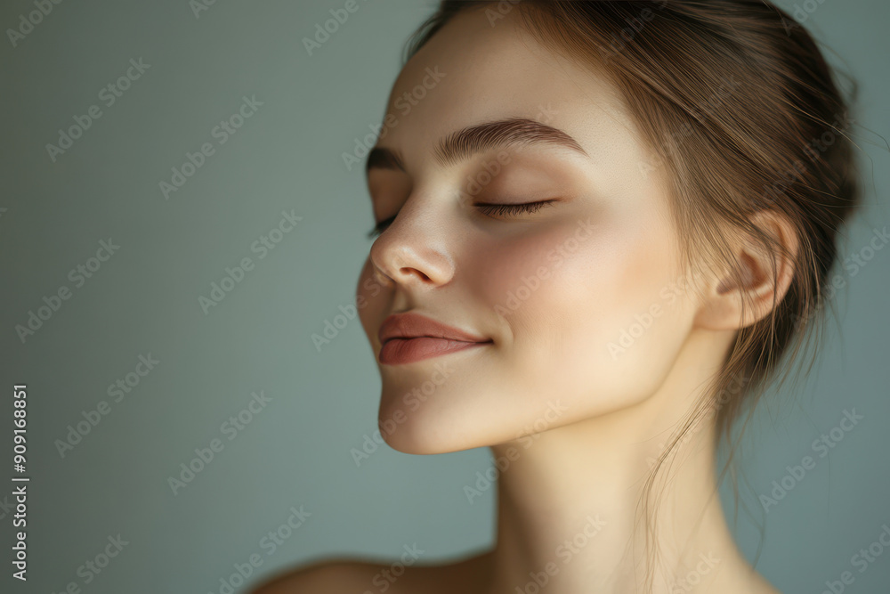 A close up of a girl's face with her eyes closed A close up of a girl's face with her eyes closed