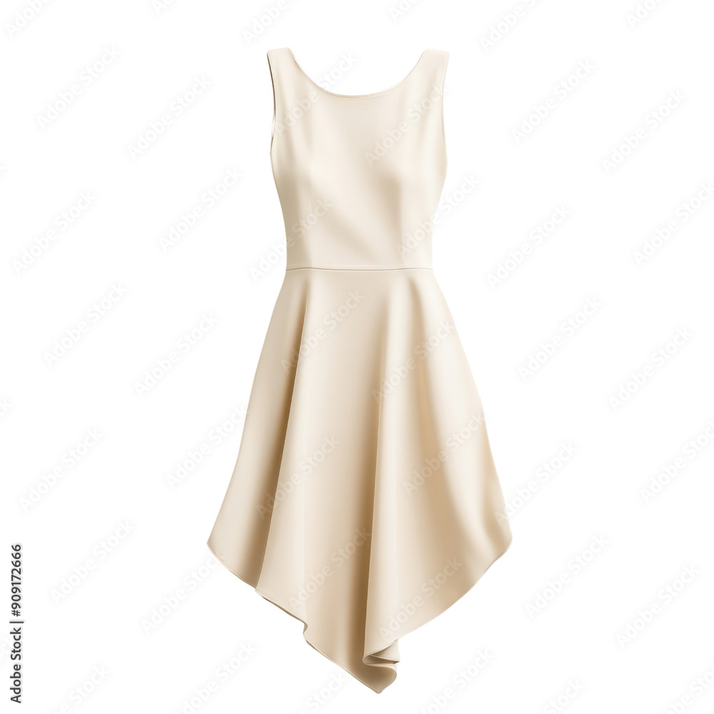 A white dress with a high neckline and a flared skirt A white dress with a high neckline and a flared skirt