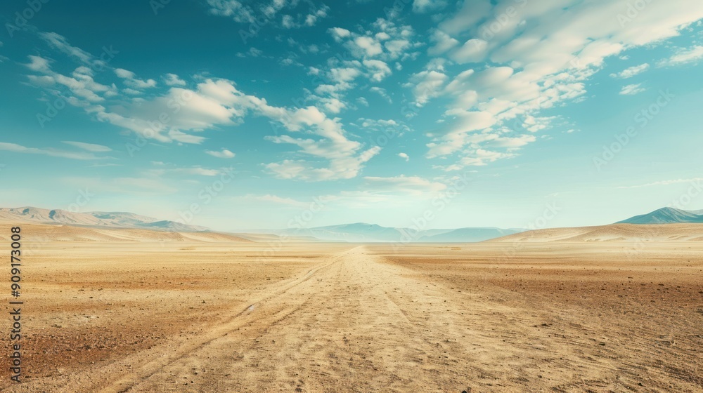Desert landscape with multiple paths leading to the horizon Desert landscape with multiple paths leading to the horizon