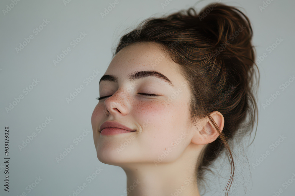 A close up of a girl's face with her eyes closed A close up of a girl's face with her eyes closed