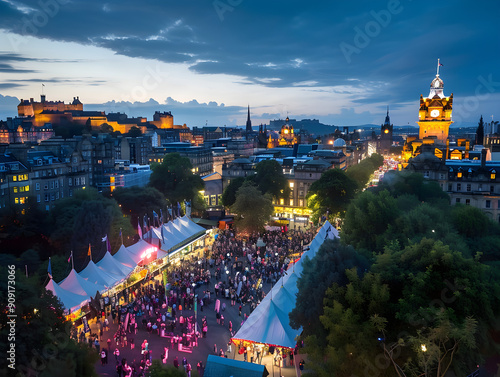 Colorful street performers entertain crowds at the lively Edinburgh Festival Fringe in Scotland. photo