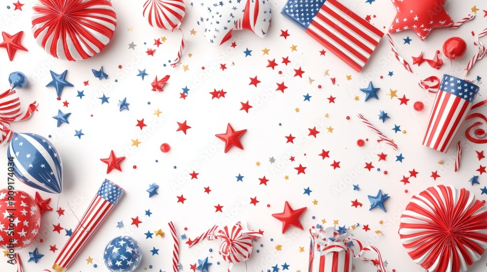 Obraz premium Cute 3D Independence Day Decorations with American Flag - Printable Design