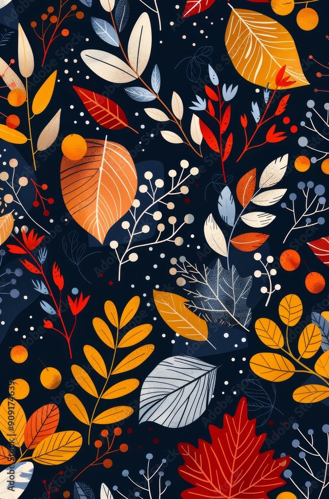 Colorful Autumn Leaves Pattern on Dark Background Colorful Autumn Leaves Pattern on Dark Background