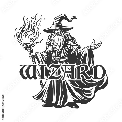 Wizard Illustration Clip Art Design Shape Logo. Symbol of Class Silhouette Icon Vector. photo