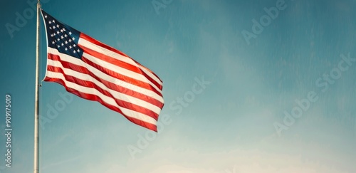 Small American Flags Displayed on a Soft-Focused Background