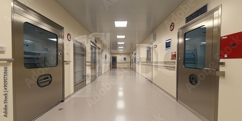 A nurse station in a healthcare facility showcases a bright, orderly corridor