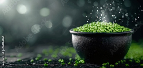 Fresh Green Coffee Beans in a Black Bowl With Sparkling Background
