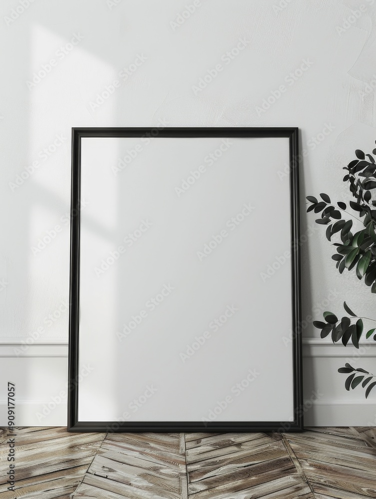 Mockup for a poster, painting or photograph in a minimalist interior. White blank poster. Mockup for a poster, painting or photograph in a minimalist interior. White blank poster.