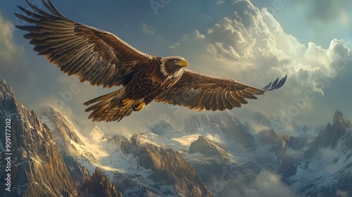 Majestic Eagle Soaring Above Rugged Mountain: Breathtaking Wildlife Photography