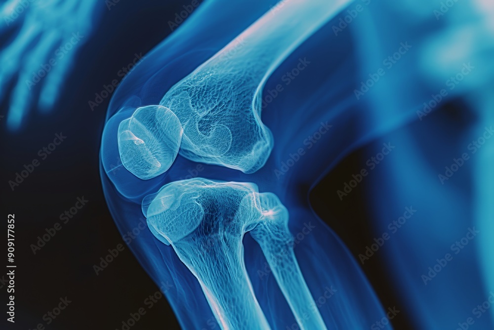 Detailed 3D X-Ray Rendering of a Human Knee Joint, Highlighting Bone ...