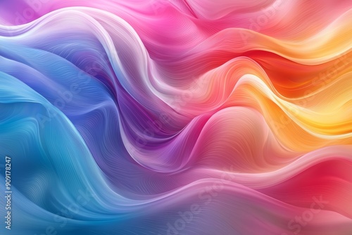 A vibrant abstract image featuring flowing waves of colors, seamlessly blending shades of blue, pink, and orange, creating a visually dynamic and soothing effect © Xyeppup