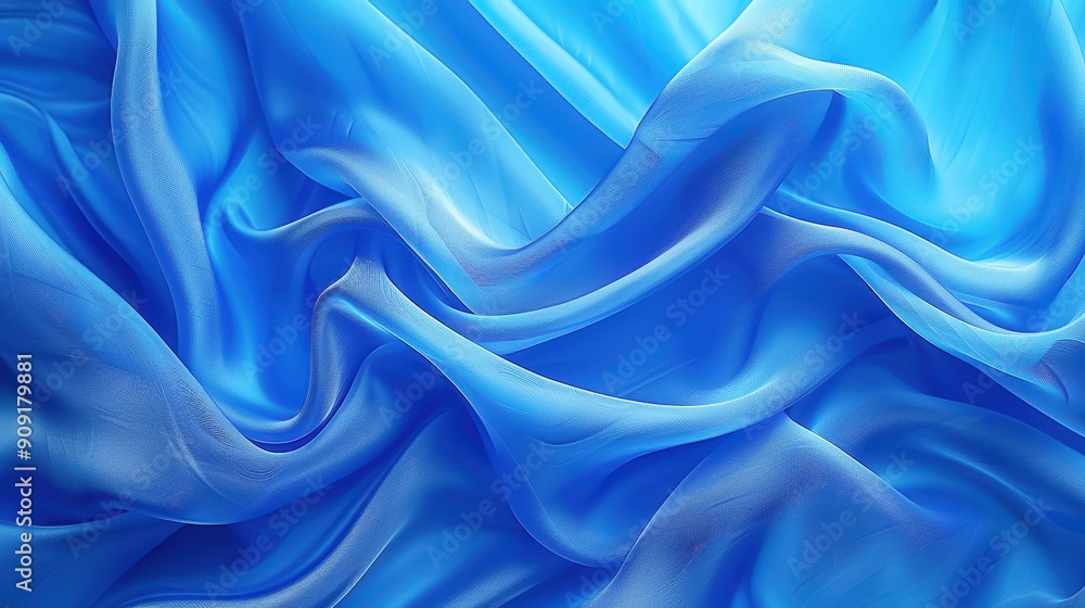 Obraz premium Elegant waves of blue silk fabric creating a smooth and luxurious texture, perfect for backgrounds and design elements.