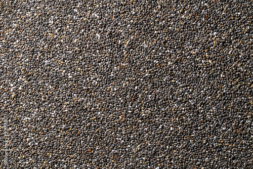 Texture or background of chia seeds. Healthy superfood concept, closeup, top view