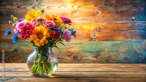 Wallpaper Mural Vase with colorful flowers on a wooden table, floral arrangement, home decor, interior design, blooming, still life Torontodigital.ca