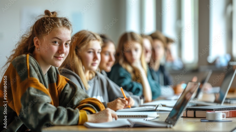 Group of students studying Nordic sociology in a university setting Group of students studying Nordic sociology in a university setting