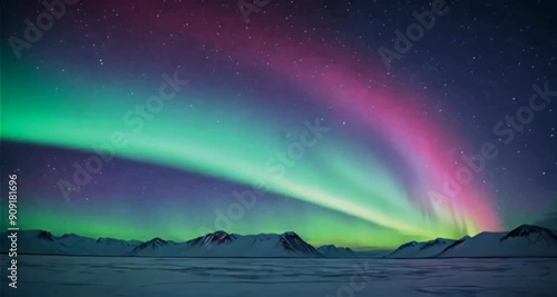 Aurora Lights Glowing in the night sky of northern pole