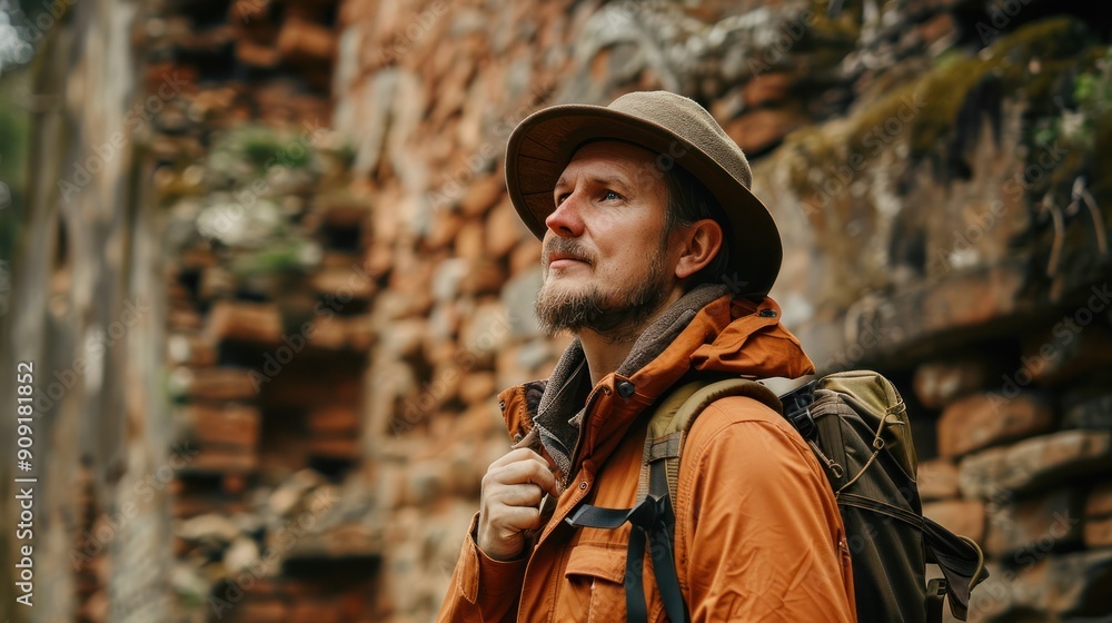 Portrait of an explorer making a new archaeological discovery in ruins Portrait of an explorer making a new archaeological discovery in ruins