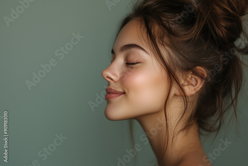 A close up of a girl's face with her eyes closed