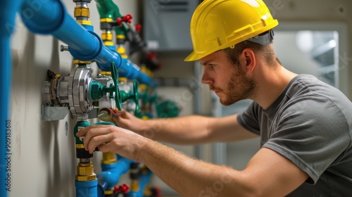 The engineer adjusting valves photo