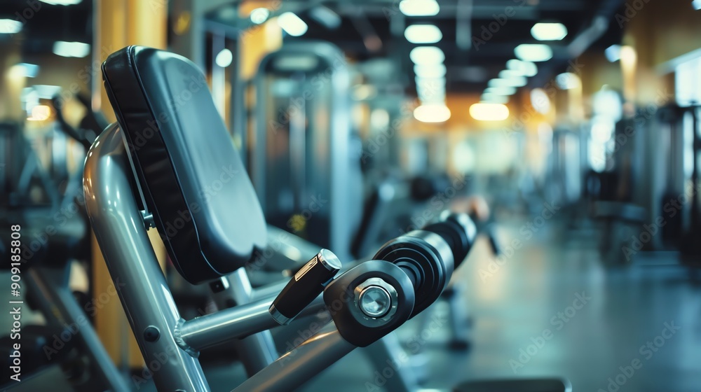 Close up of a weight machine in a modern gym, with other fitness equipment in the background. Close up of a weight machine in a modern gym, with other fitness equipment in the background.