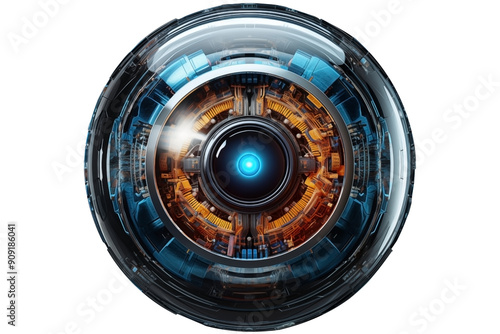 Robotic Eye PNG robot cyborg eyeball isolated on white and transparent background - futuristic Artificial Machine eye Machine perception security technology concept
